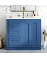 36" Blue Bathroom Vanity with Ceramic Sink and Storage