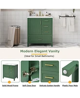 30" Green Bathroom Vanity Set with Sink, Storage Cabinet, Soft Close Drawers, Removable Tray