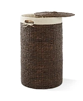 Casafield Round Laundry Hamper with Lid and Removable Liner Bag - Espresso, Woven Water Hyacinth Basket for Clothes