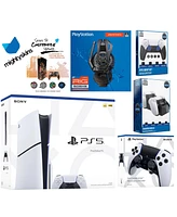 Sony Playstation 5 Slim Disc Bundle with Extra Edge Controller, Plantronics Headset, Fps Grip Kit, Dual Charge Dock and MightySkins Decal Voucher