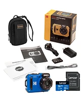 Kodak Pixpro WPZ2 16MP Full Hd Waterproof Rugged Digital Camera, Blue, Bundle with 32GB Memory Card and Camera Bag