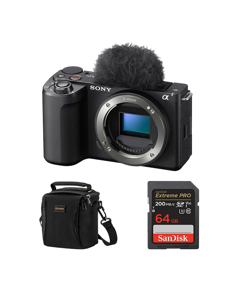 Sony Alpha Zv-E10 Ii Mirrorless Camera, Black, Bundle with Extreme Pro 64GB Memory Card and Shoulder Bag