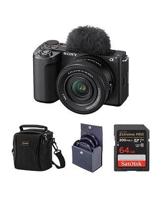 Sony Alpha Zv-E10 Ii Mirrorless Camera with E Pz 16-50mm f/3.5-5.6 Oss Ii Lens, Black, Bundle with 64GB Memory Card, 40.5mm Filter Kit and Shoulder Ba