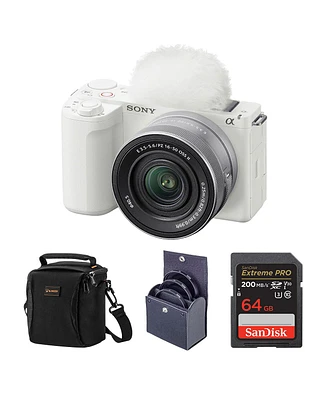 Sony Alpha Zv-E10 Ii Mirrorless Camera with E Pz 16-50mm f/3.5-5.6 Oss Ii Lens, White, Bundle with 64GB Memory Card, 40.5mm Filter Kit and Shoulder Ba