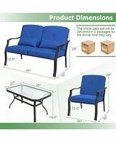 4 Pieces Outdoor Conversation Set with Seat Back Cushions and Waist Pillows
