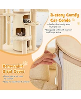 Multi-Level Cat Tree with 3-Story Condo Cozy & Fun Climbing Tower for Cats