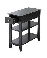 Gymax 3 Tier Nightstand Bedside Table Sofa Side End Table w/Double Shelves Drawer