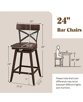 Gymax Set of Wooden Swivel Bar Stools Counter Height Kitchen Chairs w/ Back