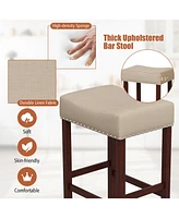 Gymax Set of 4 Bar Stools Counter Height Saddle Kitchen Chairs w/ Wooden Legs