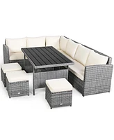 Gymax 7PCS Rattan Patio Sectional Sofa Set Conversation Set w/ Cushions