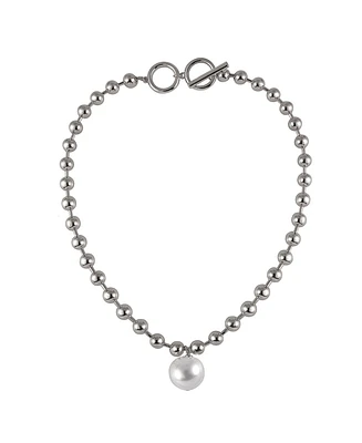 Laundry by Shelli Segal Silver Tone Ball Chain Toggle Necklace with Pearl Drop Pendant