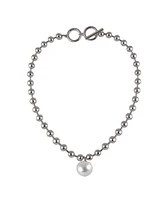 Laundry by Shelli Segal Silver Tone Ball Chain Toggle Necklace with Pearl Drop Pendant