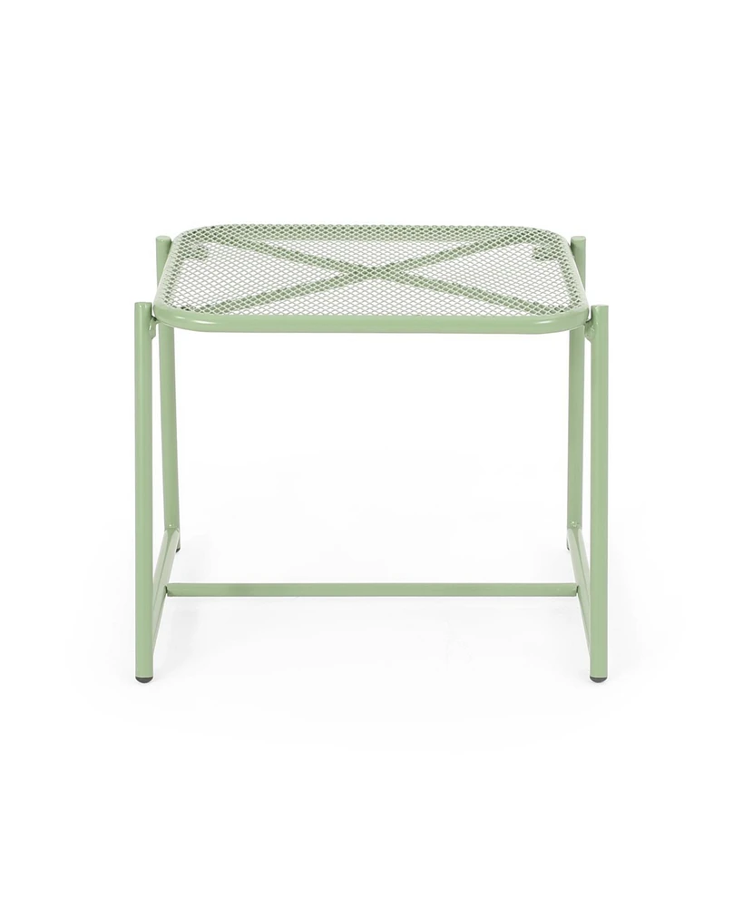 15.5" Modern Mesh Motif Side Table for Outdoor Spaces