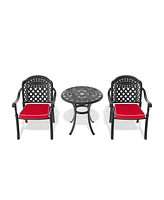 3-Piece Set Of Cast Aluminum Patio Furniture With Black Frame and Seat Cushions In Random Colors