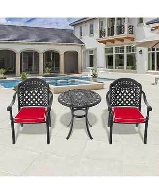 3-Piece Set Of Cast Aluminum Patio Furniture With Black Frame and Seat Cushions In Random Colors