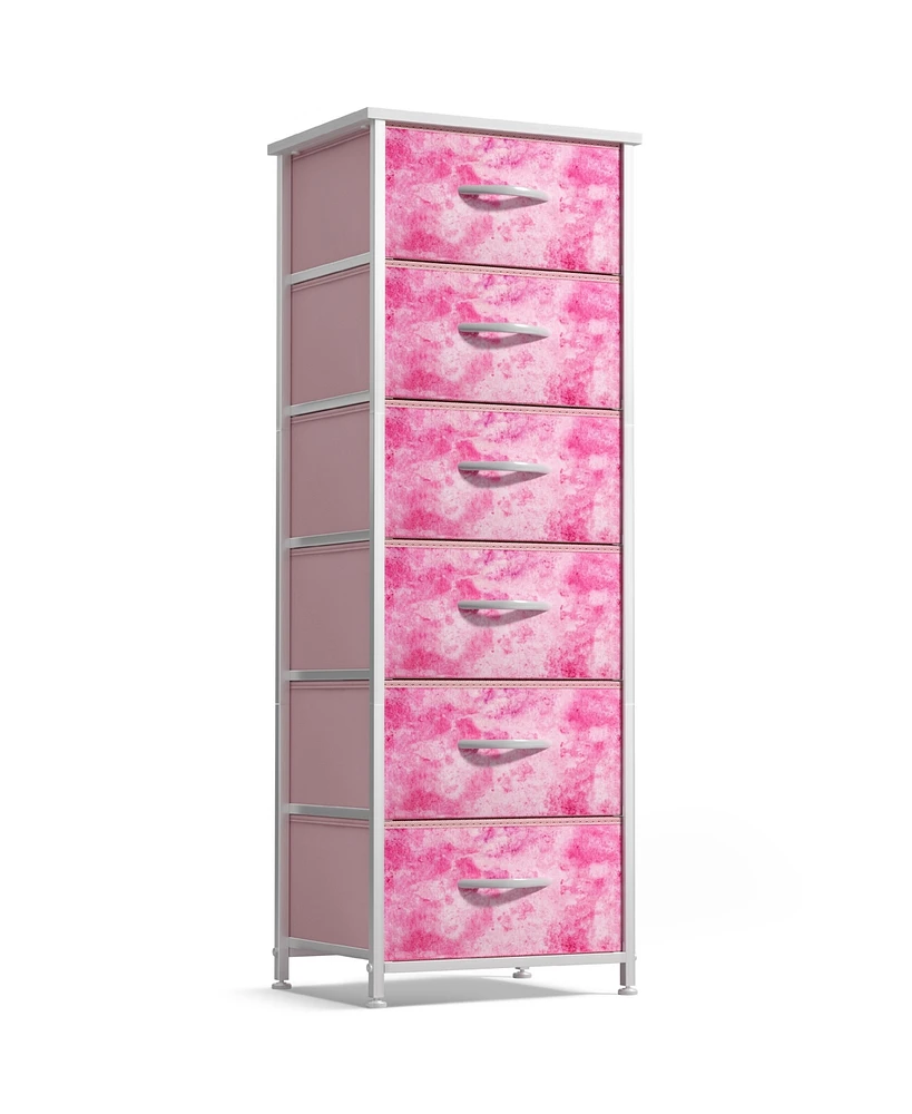 Sorbus Narrow 6 Drawers Nightstand with Steel Frame, Wood Top, Easy Pull Fabric Bins for Home, Bedroom, Office & Dorm