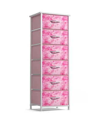 Sorbus Narrow 6 Drawers Nightstand with Steel Frame, Wood Top, Easy Pull Fabric Bins for Home, Bedroom, Office & Dorm