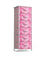 Sorbus Narrow 6 Drawers Nightstand with Steel Frame, Wood Top, Easy Pull Fabric Bins for Home, Bedroom, Office & Dorm