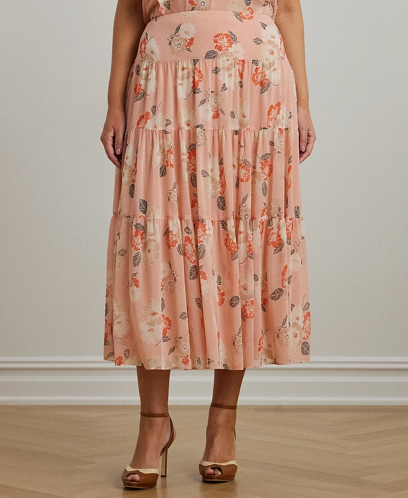 Lauren Ralph Plus Floral Crinkle Georgette Tiered Skirt