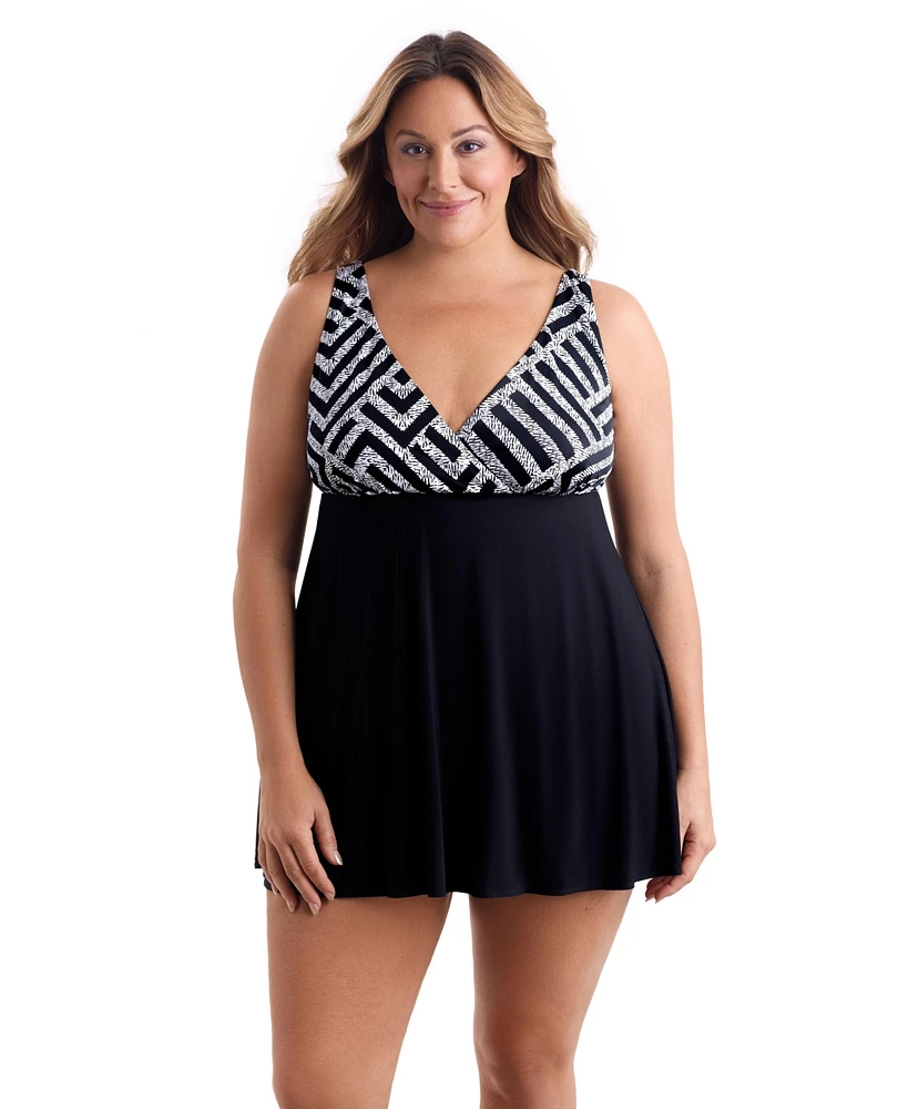 Longitude by Mimi Flamingo Brushpainter Crossover Plunge Swimdress