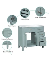 36" Bathroom Vanity with Sink Combo, Green Bathroom Cabinet with Drawers, Solid Frame and Mdf Board