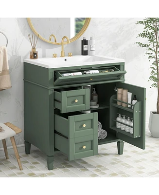 30" Modern Bathroom Vanity with Top Sink and Storage