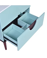 30" Blue Bathroom Vanity Set with Ceramic Sink and 2 Drawers