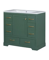 36" Bathroom Vanity with Sink Combo, Six Drawers, Multi-Functional Drawer Divider, Adjustable Shelf, Green