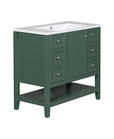 36" Bathroom Vanity with Sink Combo, One Cabinet and Three Drawers, Solid Wood and Mdf Board, Green