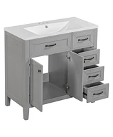 36" Bathroom Vanity with Sink Combo, Bathroom Cabinet with Drawers, Solid Frame and Mdf Board, Grey