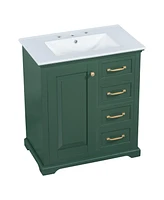 30" Bathroom Vanity with Sink, One Package, Green Bathroom Cabinet with Drawers, Solid Frame and Mdf Board