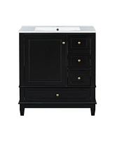 30" Bathroom Vanity with Sink, One Door with Shelf and Three Drawers, Soft Close Door, Black