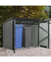 Outdoor Metal Bin Shed for 2 Trash Cans (Black)