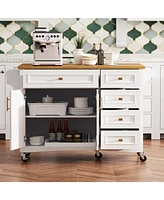 52" Kitchen Island Cart with Drop Leaf, Storage, and Adjustable Shelf