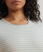 Lauren Ralph Plus Striped Stretch Cotton Crewneck Tee