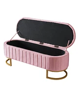 Velvet Storage Ottoman with Button-Tufting and Metal Legs for Living Room & Bedroom