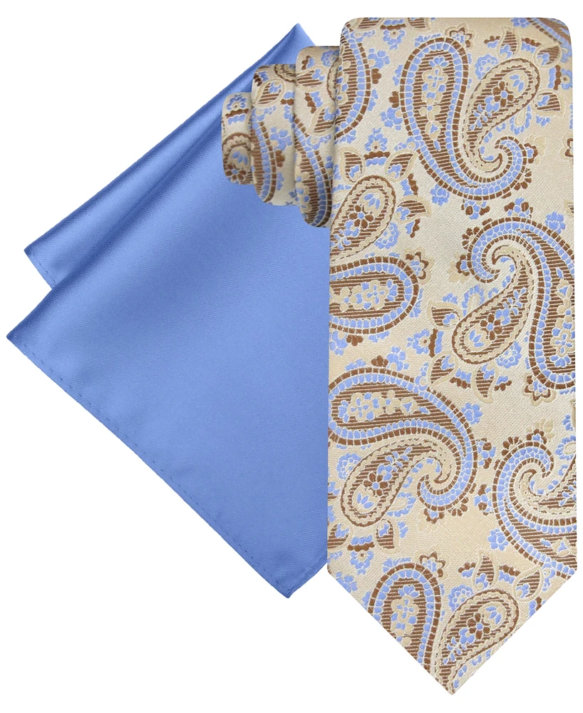 Steve Harvey Men's Paisley Tie & Solid Pocket Square Set