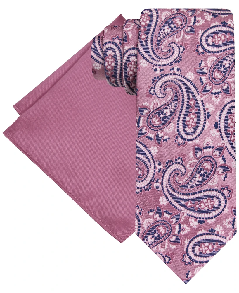 Steve Harvey Men's Paisley Tie & Solid Pocket Square Set