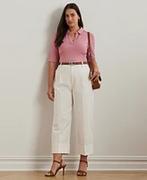 Lauren Ralph Plus Rib-Knit Elbow-Sleeve Polo Tee