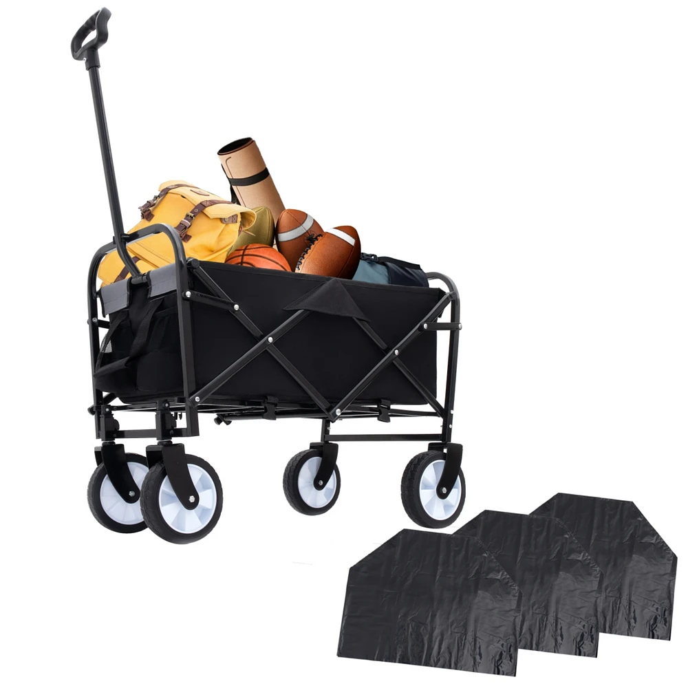 Multi-Use Collapsible Wagon with Liners, for Beach, Camping, and Groceries