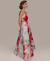 Donna Karan New York Women's Floral Print Asymmetric Strapless Ball Gown