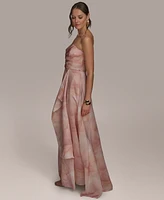 Donna Karan New York Women's Floral Print Strapless Ball Gown