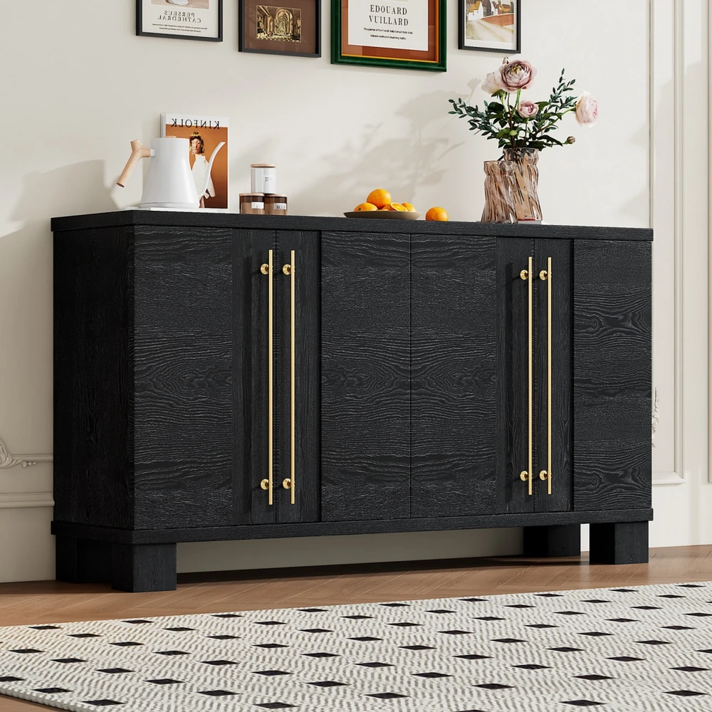 Black Traditional Sideboard with Adjustable Shelves and Gold Handles