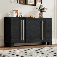 Black Traditional Sideboard with Adjustable Shelves and Gold Handles