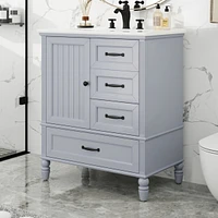 30" Grey Bathroom Vanity Cabinet with Sink and Storage