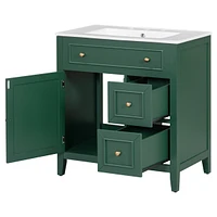 30" Green Bathroom Vanity with Sink, Door, and Drawers