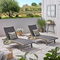 Acacia Wood Chaise Lounges with Wicker Seats and Side Trays