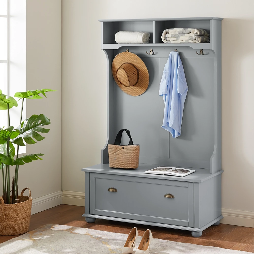 Modern Hall Tree with Storage Bench & Hooks