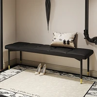 59" Black Shoe Bench with Gold Accents: Faux Leather Cushion, Metal Legs
