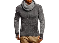 Leif Nelson Men's Cowl Neck Knitted Pullover with Thumbhole Cuffs